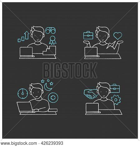 Workaholic Chalk Icons Set.workaholism Prevention And Consequences. Workaholism Treatment, Ethic And