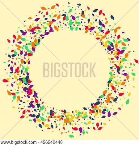 Autumn Confetti Vector Beige Background. Colorful Foliage Fall Pattern. Maple Leaf Template. Bright 