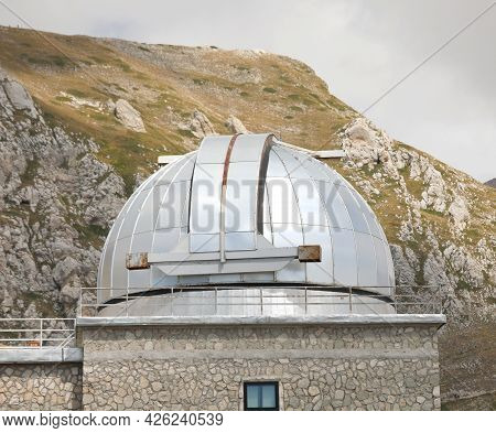 Laquila, Aq, Italy - August 20, 2020: Dome Of Astronomical Observatory Without People