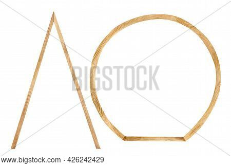 Watercolor Wooden Triangle And Round Arch Set. Hand Drawn Wedding Arches With Wood Texture Isolated 