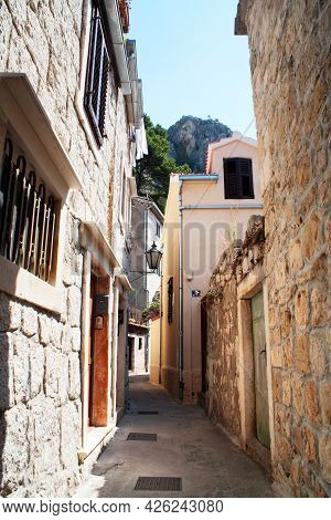 Narrow Street With Stone Buildings, Omis, Croatia