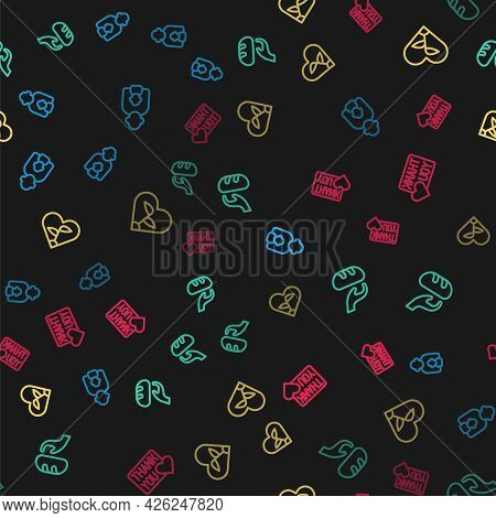 Set Line Taking Care Of Children, Donation Food, Leaf Heart And Thank You With On Seamless Pattern. 