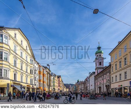 Innsbruck, Austria - 10 April 2015 - Beautiful Buildings And Structures Of The Famous Innsbruck Old 
