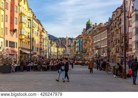 Innsbruck, Austria - 10 April 2015 - Beautiful Buildings And Structures Of The Famous Innsbruck Old 