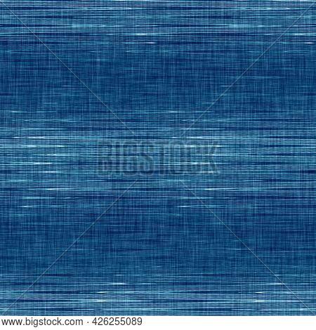 Classic Blue Woven Stripe Masculine Shirt Fabric Texture. Navy Space Dyed Marled Melange Background.