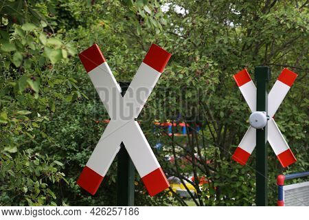 Signs On A Railway Crossing Unequipped With A Barrier.