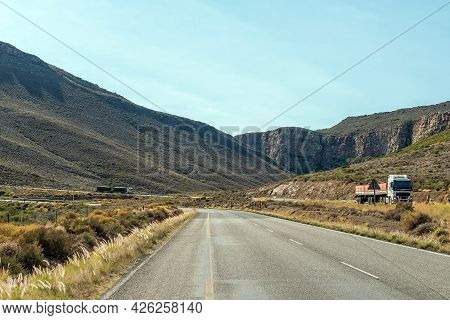 De Doorns, South Africa - April 20, 2021: Trucks Are Visible On The Hex River Pass At The Northern E