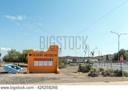Laingsburg, South Africa - April 20, 2021: An Information Wall, Showing The 1981 Flood Level, Next T