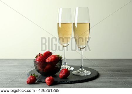 Concept Of Delicious Drink With Rossini Cocktails On Gray Textured Table
