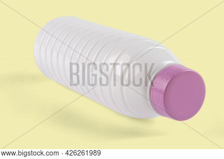 White Plastic Packaging Of Yogurt Or Milk Cut Out In Background.
