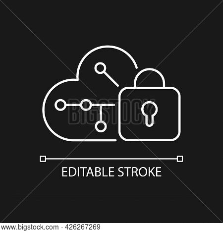 Cloud Encryption White Linear Icon For Dark Theme. Transforming Data Using Encryption Algorithms. Th