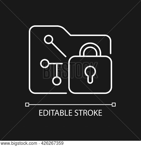 Data Encryption White Linear Icon For Dark Theme. Transforming Data Into Encoded Information. Thin L