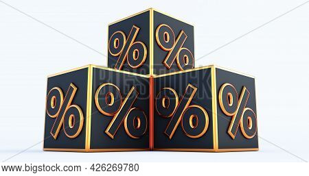 3d Discount Boxes Dice For Store Market And Shop Isolated On White Background. 3d Render