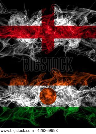 Flag Of England, English And Niger, Nigerien Countries With Smoky Effect