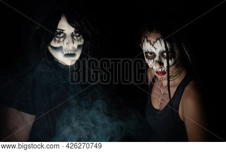 Supernatural Entities, Portrait Of Two Supernatural Entities, Artistic Makeup, Black Background, Low