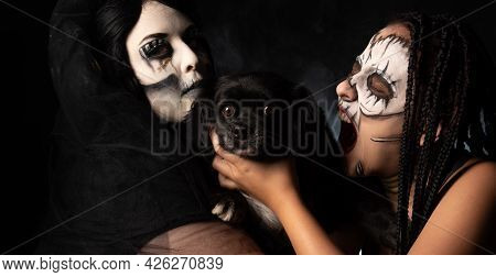 Supernatural Entities, Portrait Of Two Supernatural Entities Holding Their Sacrifice, Artistic Makeu