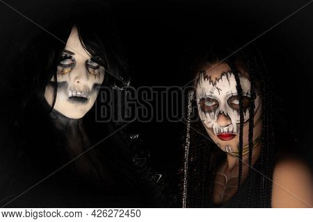 Supernatural Entities, Portrait Of Two Supernatural Entities, Artistic Makeup, Black Background, Low