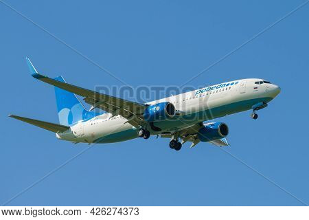 Saint Petersburg, Russia - May 29, 2021: Boeing 737-800 (vp-bfb) Of Pobeda Airlines In Blue Cloudles