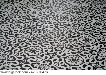 Beautiful Stylish Floor. Retro Old Vintage Floor Tiles. Portuguese House Marocain Style Interior Hyd