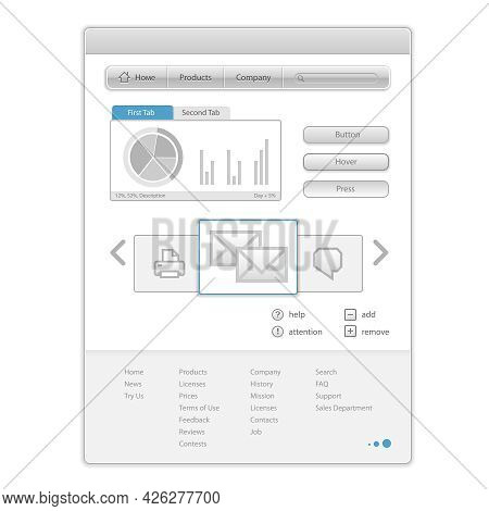 Vector Minimalistic Web Page With Interface Control Elements. Eps10 Opacity