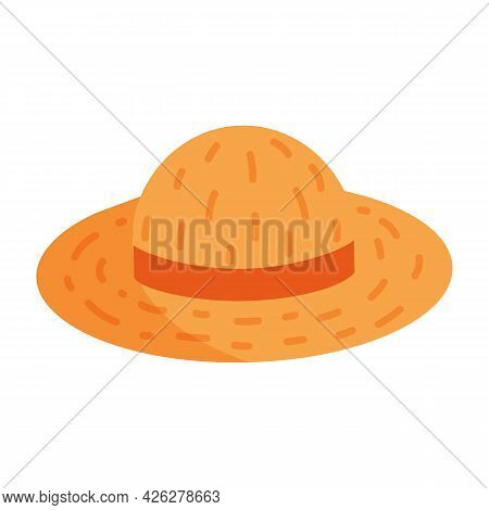 Vector Illustration Of Summer Straw Hat Isolated On White Background In Cartoon Flat Style. Farmer C
