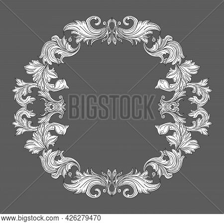 Vintage Baroque Frame Border With Leaf Scroll Floral Ornament In Line Style. Frame Floral, Decorativ