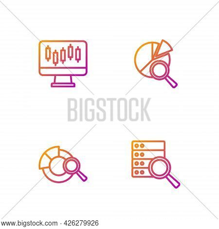 Set Line Server, Search Data Analysis, Stocks Market Growth Graphs And . Gradient Color Icons. Vecto