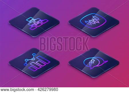 Set Isometric Line Hierarchy Organogram, Financial Growth, Browser With Stocks Market And . Blue Squ