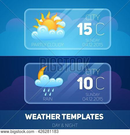 Weather Forecast Widget Meteorology And Climate Mobile Application Software Layout Template Vector I