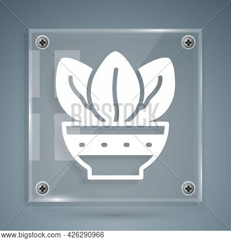 White Plant In Pot Icon Isolated On Grey Background. Plant Growing In A Pot. Potted Plant Sign. Squa