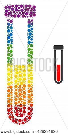 Blood Test-tube Composition Icon Of Round Dots In Variable Sizes And Rainbow Multicolored Color Tint
