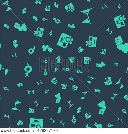 Set Certificate Template, Flag, Whistle And Head With Question Mark On Seamless Pattern. Vector
