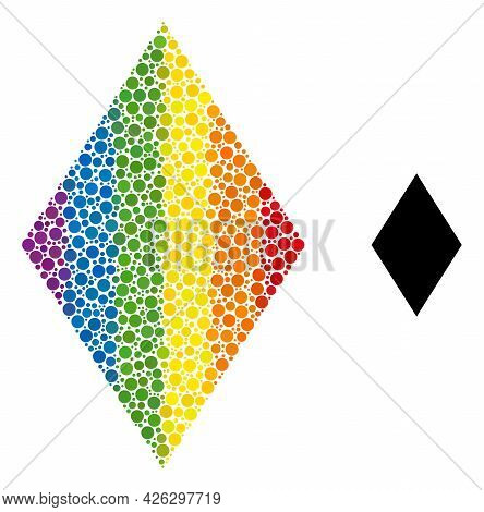 Rhombus Mosaic Icon Of Circle Spots In Different Sizes And Rainbow Colored Color Hues. A Dotted Lgbt