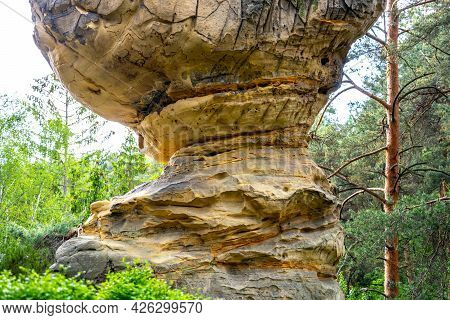 Sandstone Mushroom Rock Formation. Klokocske Rocks In Bohemian Paradise, Czech Republic