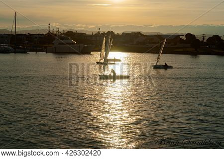 Napier New Zealand - May 30 2015; Small Sailing Yachts Late In Afternoon In Inner Harbour Or Ahuriri