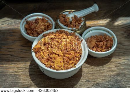Dried Chilli Paste With Crispy Shrimp Thai Style Or Crispy Shrimp Chilli Paste In Ceramic White Cup 