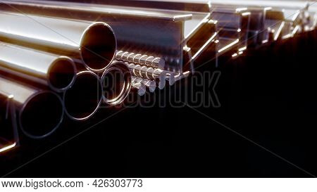 Glowing Rolled Metal And Reinforcing Steel - Cgi Industrial 3d Rendering