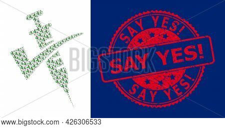 Say Yes Exclamation. Unclean Round Seal And Vector Recursive Mosaic Vaccine Confirmed. Red Stamp Sea