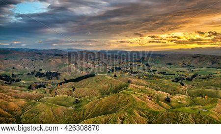 Farming Countryside Of The  Wairarapa Hills And Valleys Flying  Back To Masterton From The East Coas