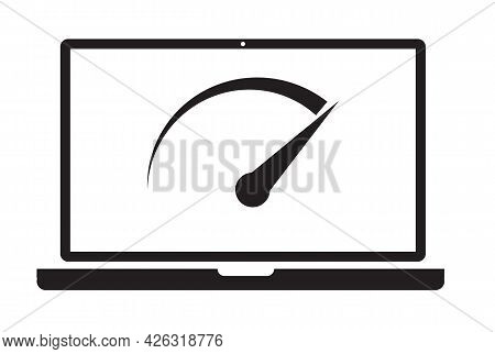 Speed Test Laptop Icon On White Background. Test Speed Laptop Sign. Speed Optimization Symbol. Flat 