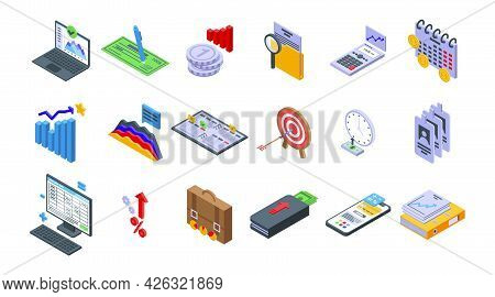 Financial Planning Icons Set Isometric Vector. Manage Risk Plan. Account Business Stability