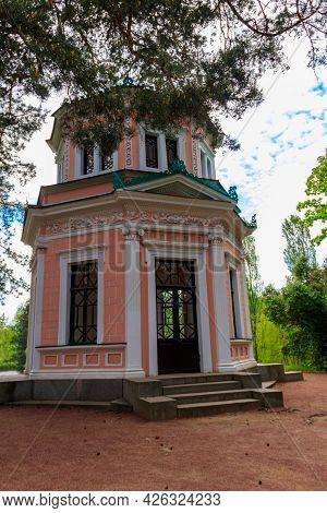 Pink Pavilion On Island Of Anti-circe (island Of Love) In Sofiyivka Park In Uman, Ukraine