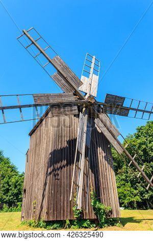 Old Wooden Windmill In Pyrohiv (pirogovo) Village Near Kiev, Ukraine