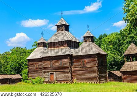 Ancient Wooden Orthodox Church Of Transfiguration In Pyrohiv (pirogovo) Village Near Kiev, Ukraine