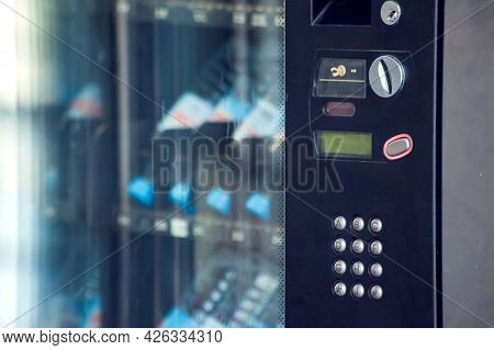 Vending Machine Keyboard On Operation Panel. Self-used And Consumption Concept