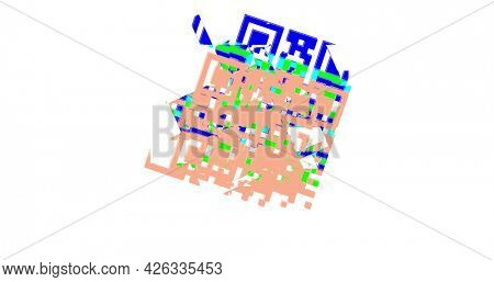 Image of QR code flashing data scanning and processing and digital interface in seamless loop on white background. Online security concept digitally generated image.