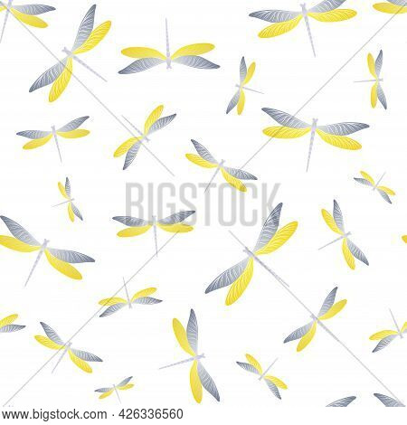 Dragonfly Ornamental Seamless Pattern. Repeating Dress Fabric Print With Darning-needle Insects.