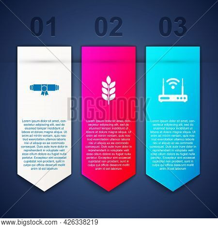 Set Diploma Rolled Scroll, Wheat And Router And Wi-fi. Business Infographic Template. Vector