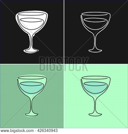 One Line Drawing Vermouth Glass On Various Background. Four Types Of Images. Colored Cartoon Graphic