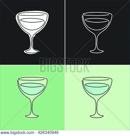 One Line Drawing Vermouth Glass On Various Background. Four Types Of Images. Colored Cartoon Graphic